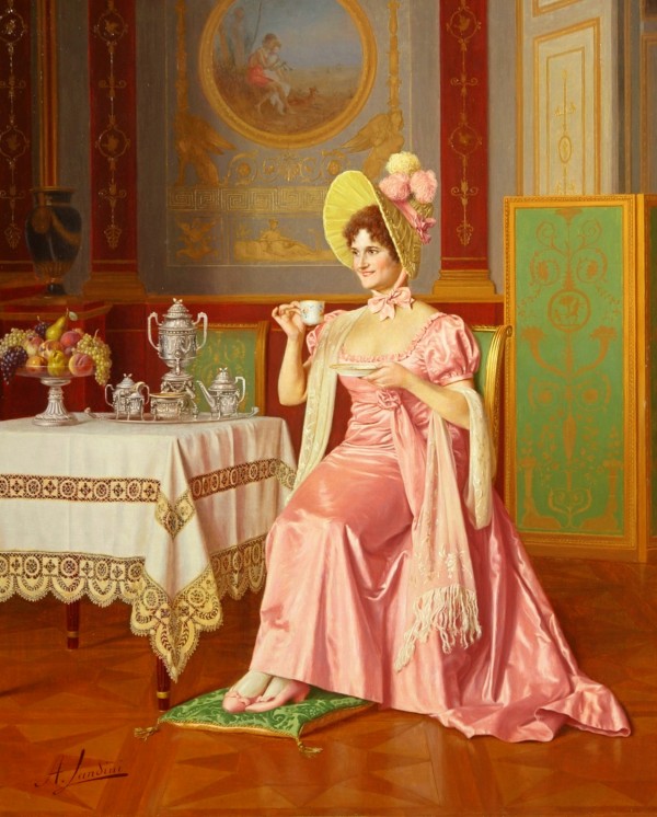 Lady having tea by Andrea Langini